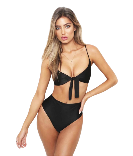 black knitted swimsuit with tie bodice